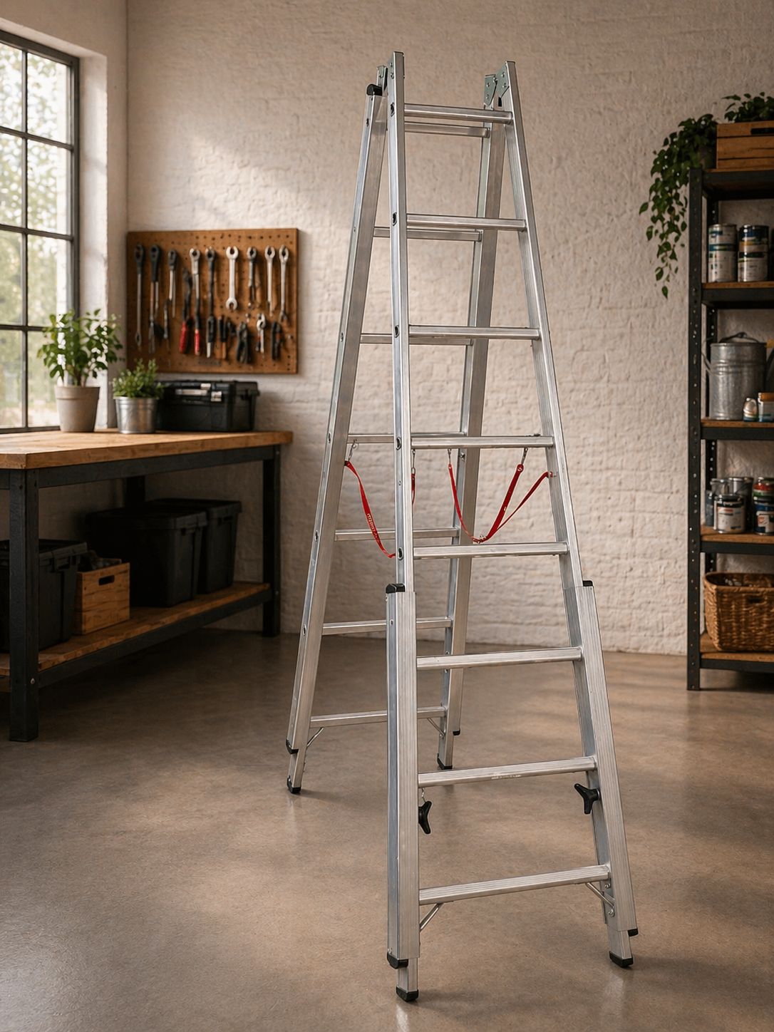 Treppenhausleiter / Teleskopleiter / Mehrzweckleiter aus Aluminium zur Miete